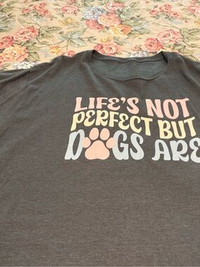 Life's Not Perfect But Dogs Are Graphic Tee - Charcoal with Pastel Print